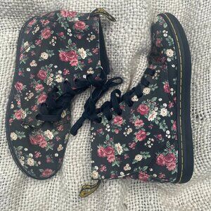 Doc Martens Hackney Floral Size 7 Black Canvas Ankle Boots Shoes Grunge 90s Y2K